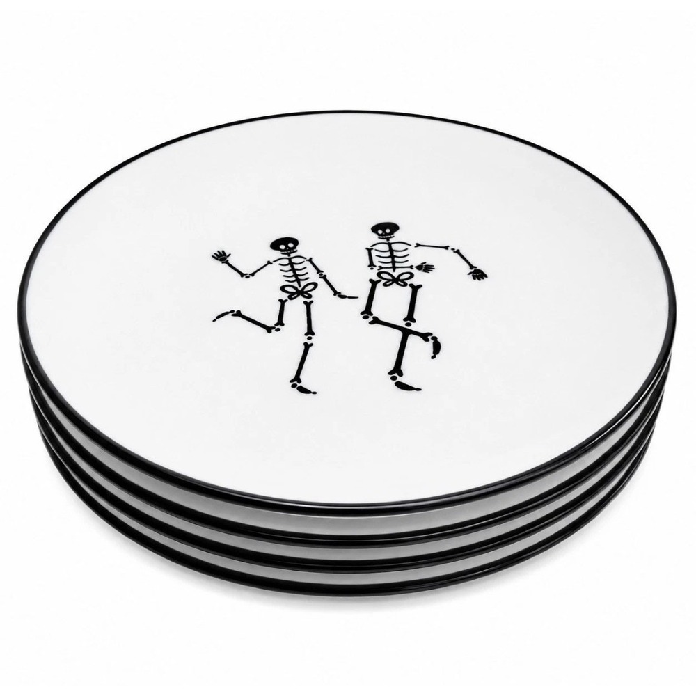 Royal Norfolk Halloween Dancing Skeleton Appetizer Dessert Plates 6.5" Set of 4